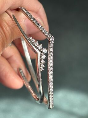 Pandora Silver hinged tiara pave bracelets. Sold as a set